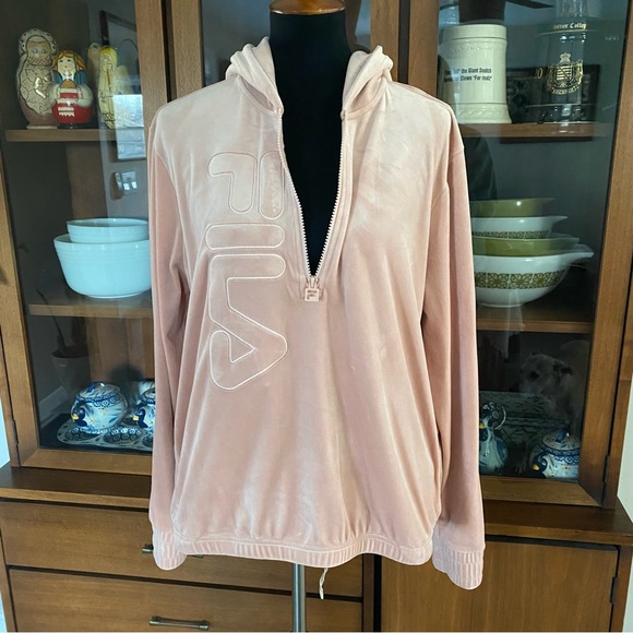 NWOT FILA Pink Velour 1/4 Zip Hoodie - Picture 2 of 7